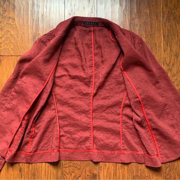 Theory Red Maroon Linen Blend Blazer - Size 6 - Picture 3 of 7